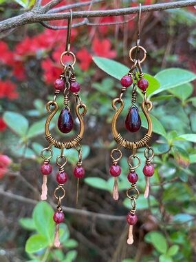 Handmade Ruby Quartz Chandelier Earrings -Women's Jewelry